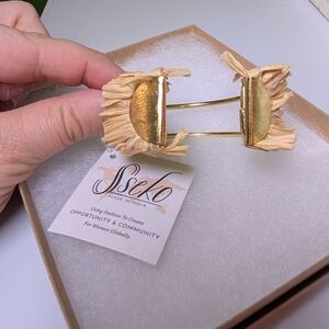 Sseko Open Cuff Bracelet Gold Color Raffia Sustainable